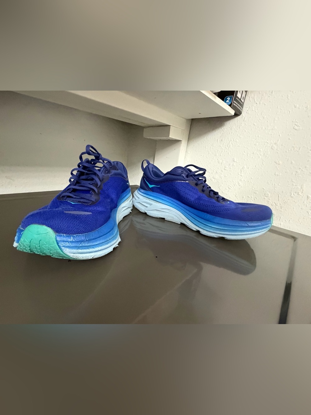 Hoka One One Navy Blue and Bright Blue Logo Running Shoes - Picture 2 of 14